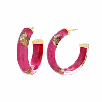 14K Yellow Gold Over Sterling Silver Small Gold Leaf Acrylic Hoops in Dahlia