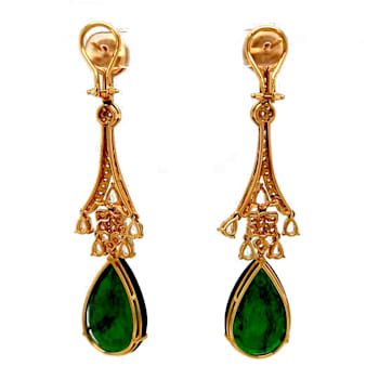 39.00 Ctw Emerald and 1.75 Ctw White Diamond Earring in 18K YG