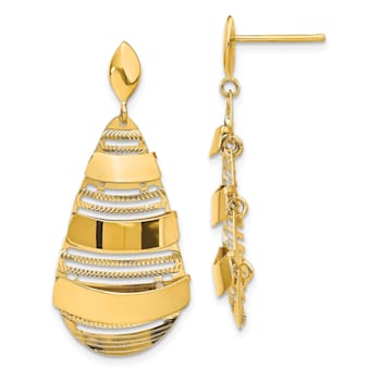 14K Yellow Gold Polished and Brushed Post Dangle Earrings