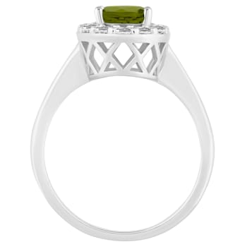 8x6mm Oval Peridot And White Topaz Accents Rhodium Over Sterling Silver
Halo Ring