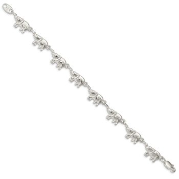 Sterling Silver Polished Elephant Link Bracelet