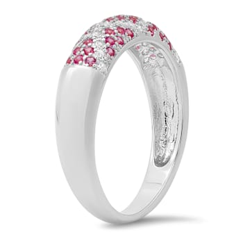 Pink And White Cubic Zirconia Rhodium Over Sterling Silver Ring 0.79ctw