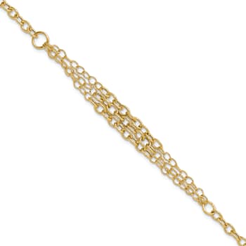 14K Yellow Gold Polished and Textured 3 Layer Fancy with 0.5-inch Ext. Bracelet