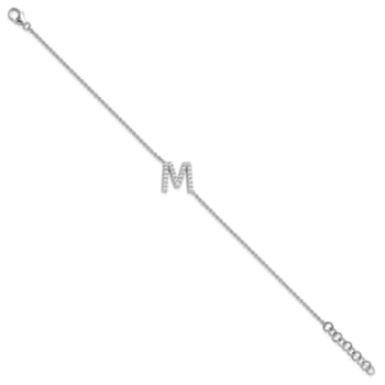 Rhodium Over 14k White Gold Diamond Sideways Letter M Bracelet