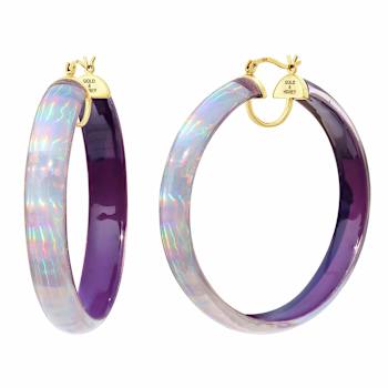 14K Yellow Gold Over Sterling Silver Large Iridescent Acrylic Hoops in Purple
