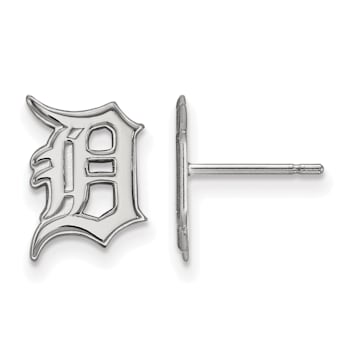 Rhodium Over Sterling Silver MLB LogoArt Detroit Tigers Post Earrings