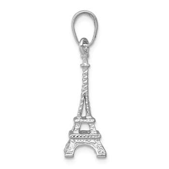 Rhodium Over 14k White Gold Solid Polished and Textured 3D Eiffel Tower Pendant