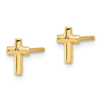 14k Yellow Gold Polished Cross Stud Earrings