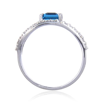 Square Blue Topaz with White Topaz Accents Sterling Silver Ring, 1.41ctw