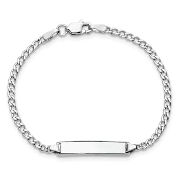 Rhodium Over 14k White Gold Polished Cuban Link ID Bracelet