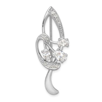 Sterling Silver Rhodium-plated Cubic Zirconia Leaf Pin