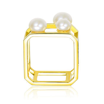 Freshwater Pearl Geometric Ring In 14K Gold Over Sterling Silver
