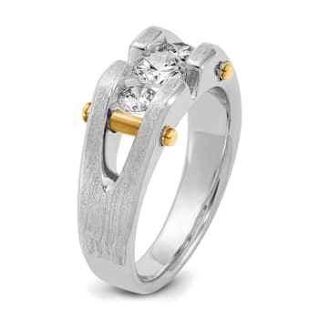 10K Two-tone Yellow and White Gold Men's Polished Satin and Cut-Out
3-Stone Diamond Ring 0.78ctw