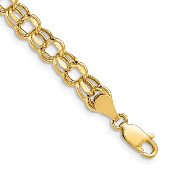 10k Yellow Gold 5.5mm Diamond-Cut Double Link Charm Bracelet