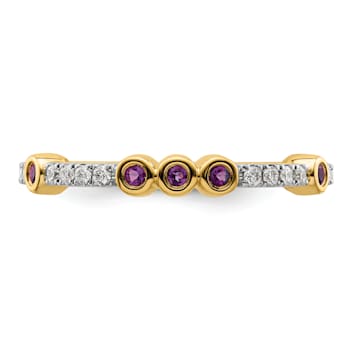 14K Yellow Gold Stackable Expressions Amethyst and Diamond Ring 0.285ctw