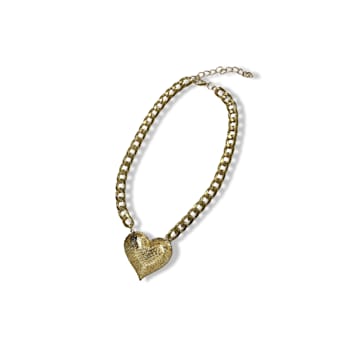 Blue Crystal Gold Tone Center Heart Pendant Necklace.
