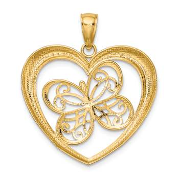 14K Two-tone Gold  Textured Butterfly in Heart Charm