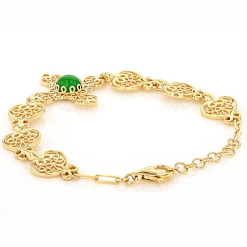Jadeite Cross Bracelet In 18K Gold Over Sterling Silver 8mm