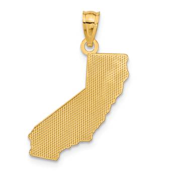 14k Yellow Gold Polished and Textured California State Map Pendant