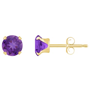 5mm Round Amethyst 10k Yellow Gold Stud Earrings