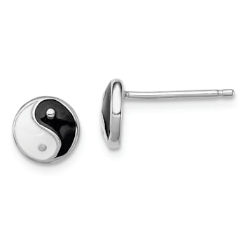 Rhodium Over Sterling Silver Enamel Yin Yang Children's Post Earrings