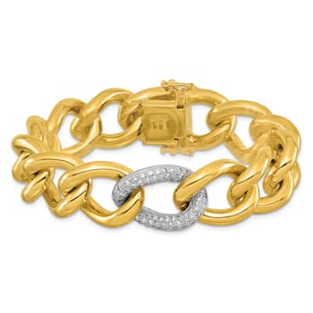 18K Yellow Gold with White Rhodium Diamond Curb 7.75-inch Bracelet 0.70ctw