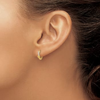 14K Yellow Gold 1/2" Shooting Star Hinged Hoop Earrings with Cubic
Zirconia Stones