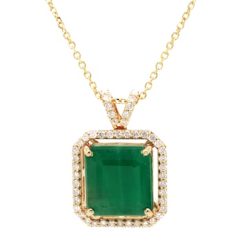 8.17 Ctw Emerald and 0.36 Ctw White Diamond Pendant in 14K YG