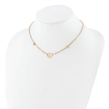 14K Yellow Gold Paperclip Link Heart 16-inch with 2-inch Ext. Necklace