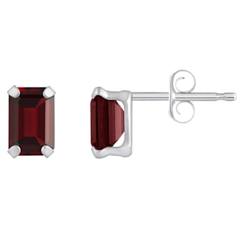 6x4mm Emerald Cut Garnet Rhodium Over 10k White Gold Stud Earrings
