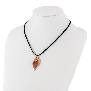 24k Yellow Gold and Iridescent Copper Dipped Double Evergreen Leaf Necklace