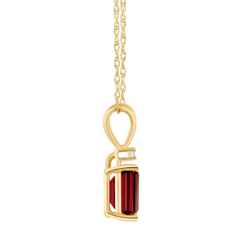 7x5mm Emerald Cut Garnet with Diamond Accent 14k Yellow Gold Pendant
With Chain