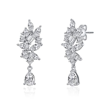 Marquise And Pear Shape CZ Cluster Drop Earrings In White Gold Over Brass