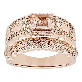 Morganite Rectangular Octagonal And White Zircon Ring In 18K Rose Gold
Over Sterling Silver 1.41ctw
