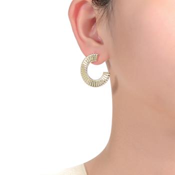 Ribbed Open Circle Drop Earrings In 14K Gold Over Brass