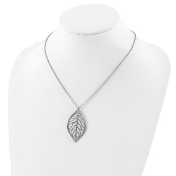 Sterling Silver Rhodium-plated Satin Cut-out Leaf Necklace