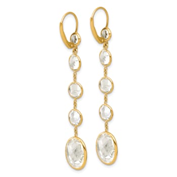 14K Yellow Gold Crystal and White Quartz Leverback Dangle Earrings