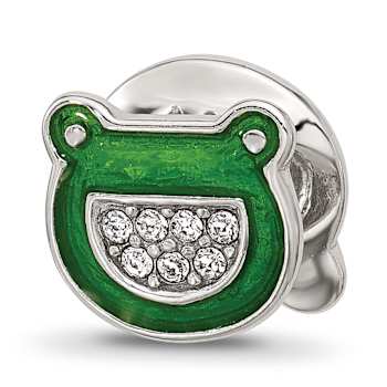 Sterling Silver Enamel Frog with Crystal Bead