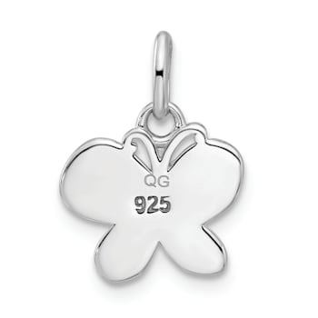 Rhodium Over Sterling Silver Blue and Pink Enamel Butterfly Children's Pendant