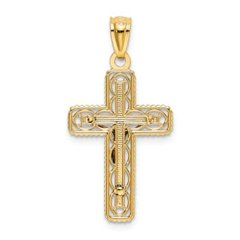 14K Yellow and White Gold Polished Crucifix Pendant