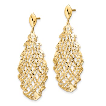 14K Yellow Gold Polished Diamond-cut Post Dangle Earrings