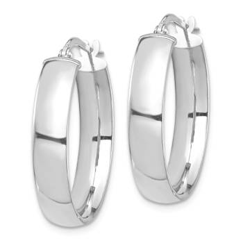 Rhodium Over 14k White Gold 1" High Polished Hoop Earrings