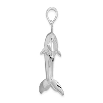 Rhodium Over Sterling Silver Polished 3D Jumping Dolphin Pendant