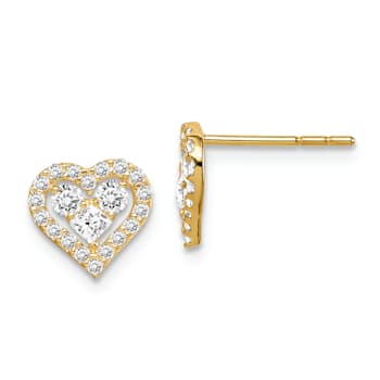 14k Yellow Gold Cubic Zirconia Heart Post Earrings