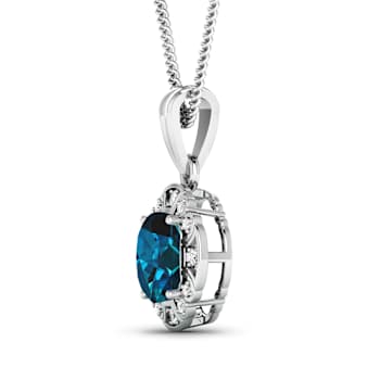 2.15ctw 14K White Gold Blue London Blue Topaz and White Diamond Pendant
with 18 inch Cable Chain