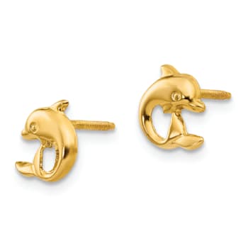 14K Yellow Gold Dolphin Post Screwback Earrings