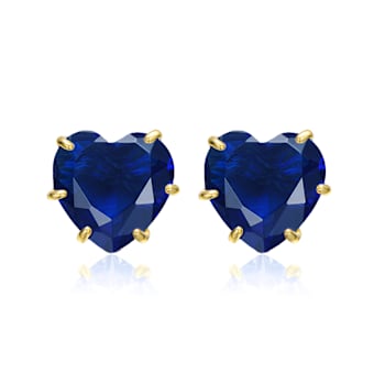 Sapphire Color CZ Heart-Shape Stud Earrings In 14K Gold Over Brass
