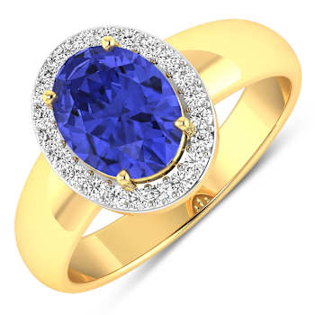 1.63ctw Violet Tanzanite and Diamond 14K Yellow Gold Halo Ring