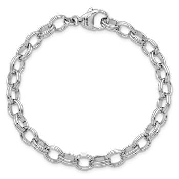 Rhodium Over Sterling Silver 6.5mm Oval Link 8 inch Bracelet