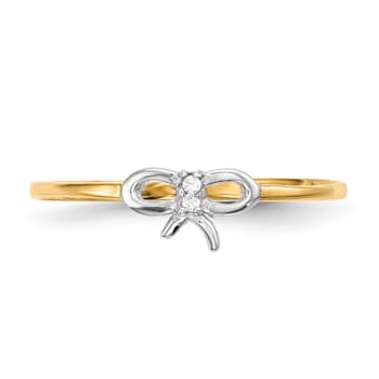 14K Yellow Gold with White Rhodium Cubic Zirconia Bow Ring